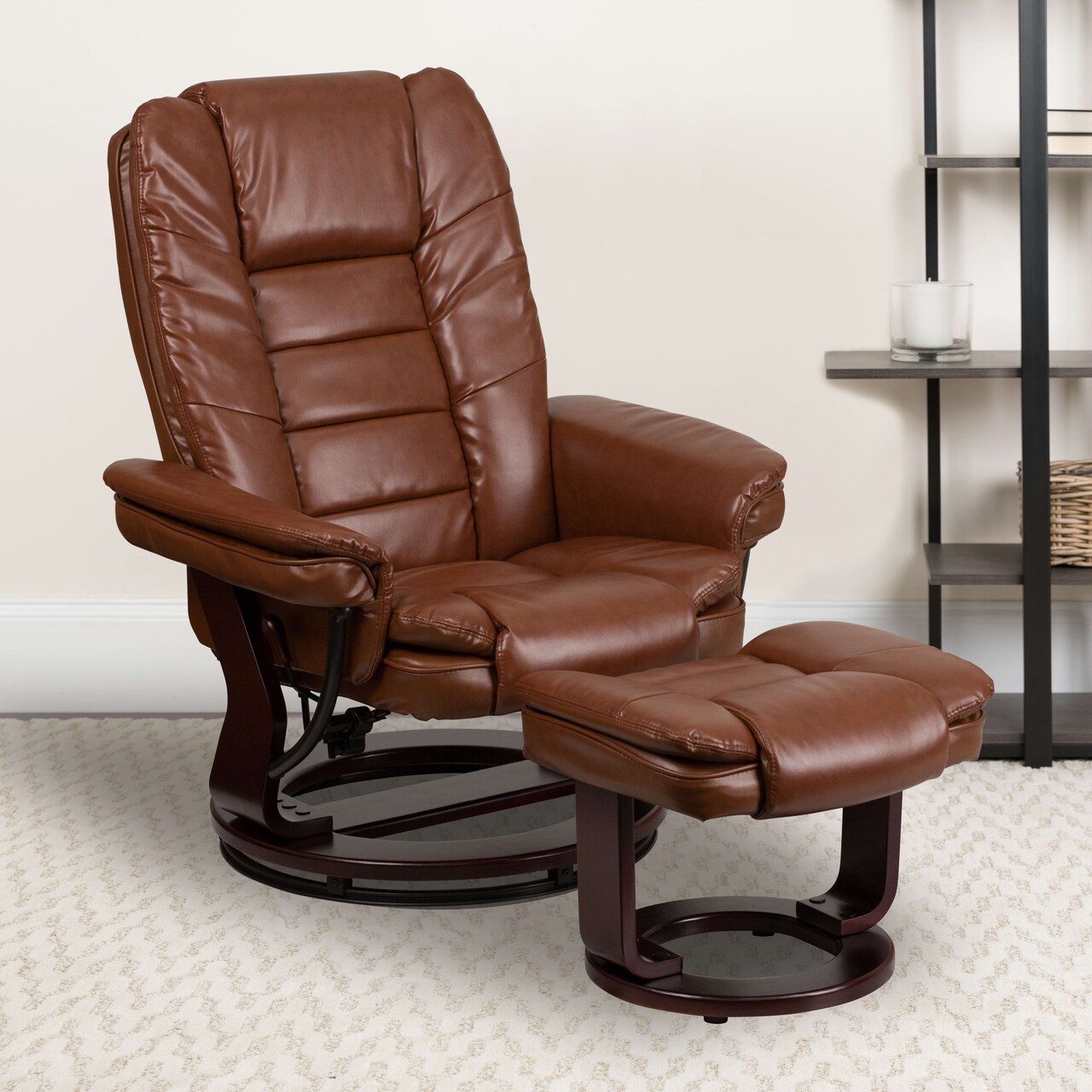 Emma and Oliver Multi-Position Stitched Recliner & Ottoman with Swivel Base